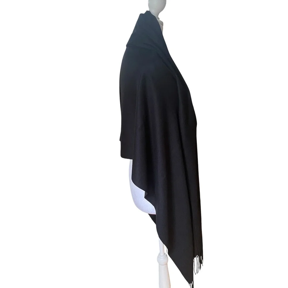 Womens Black Pashmina Shawl Wrap Scarf with Tassel Fringe Solid Classic 27in W